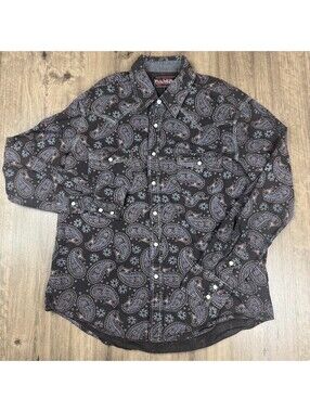 Rock & Roll Cowboy Brown Paisley Pearl Snap Western Shirt Men's Large